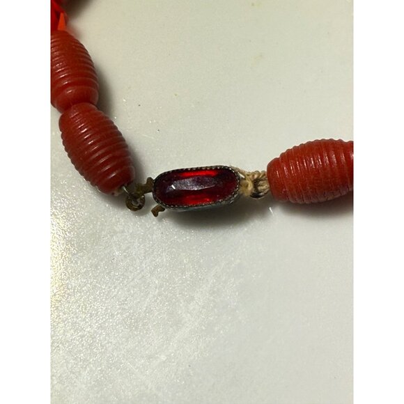 Vintage 30's Czech Red Beaded Carved Celluloid Glass Beaded necklace - Picture 10 of 12